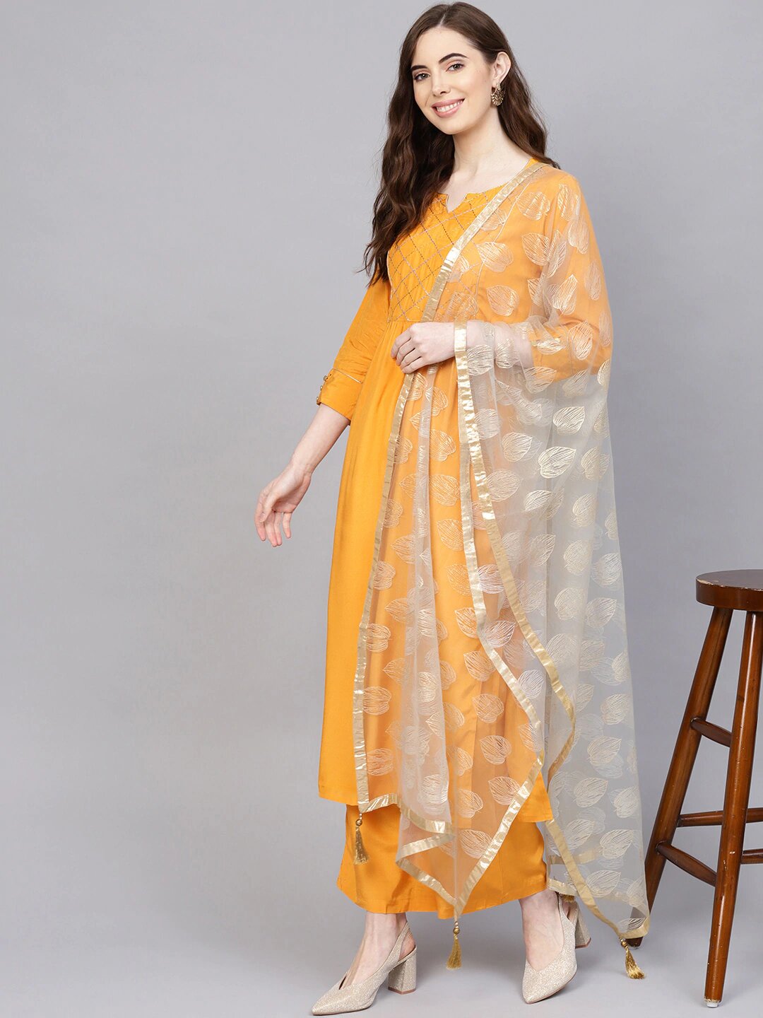 Mustard Yellow Kurta, Palazzos & Dupatta