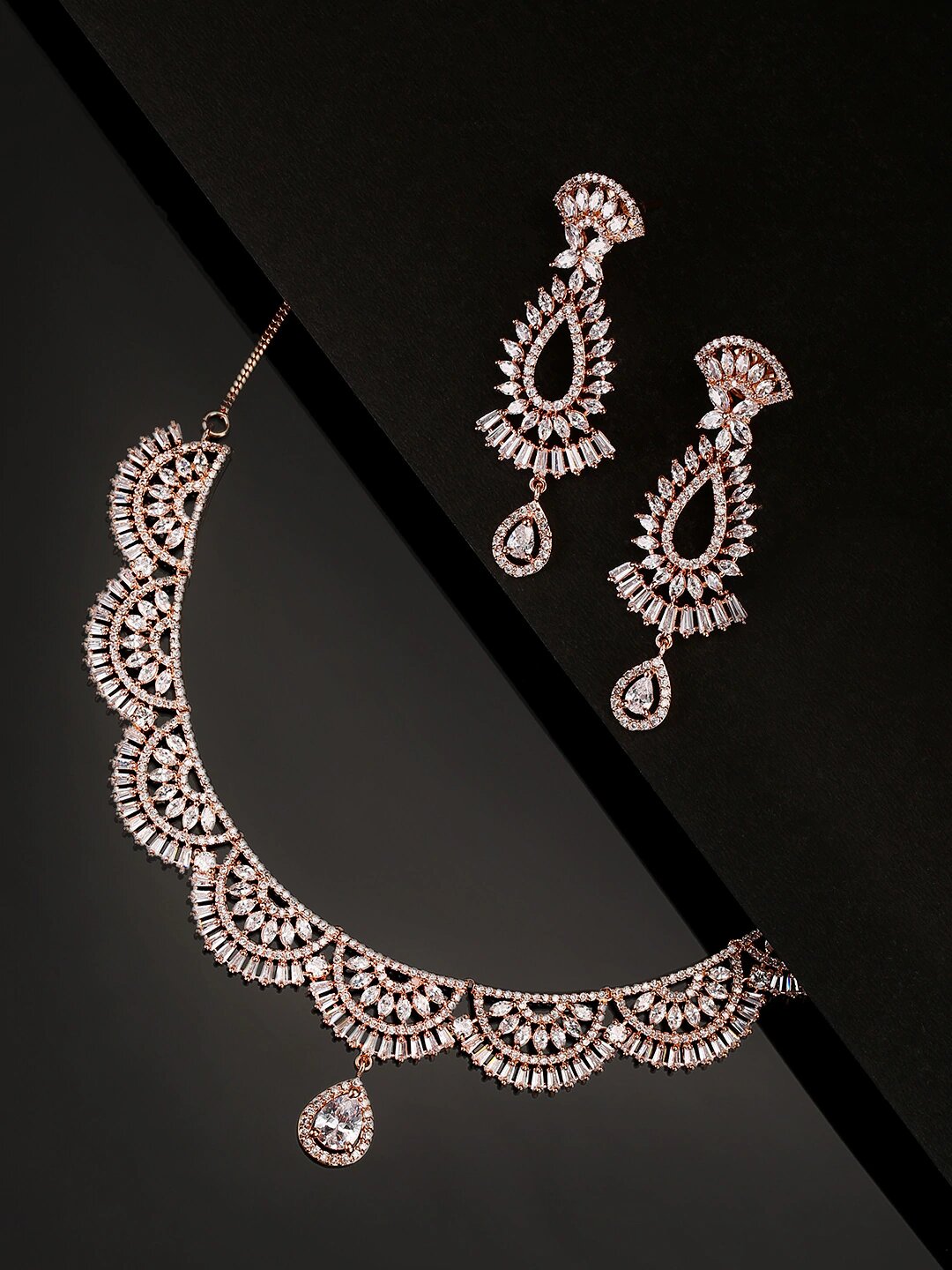 Rose Gold- Diamond Studded Jewellery Set