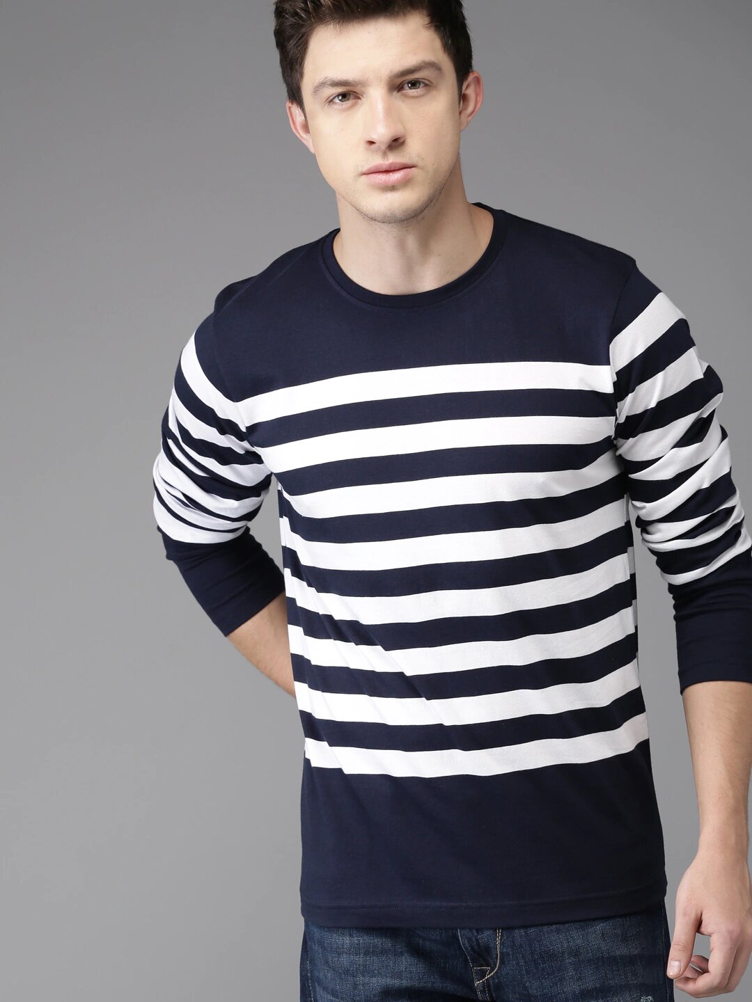 Moda Rapido Men Navy Blue & White Striped T-shirt